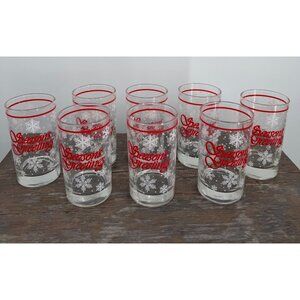 8 Vintage Libbey Seasons Greetings Glasses Holiday Snowflakes Heavy Duty 5"